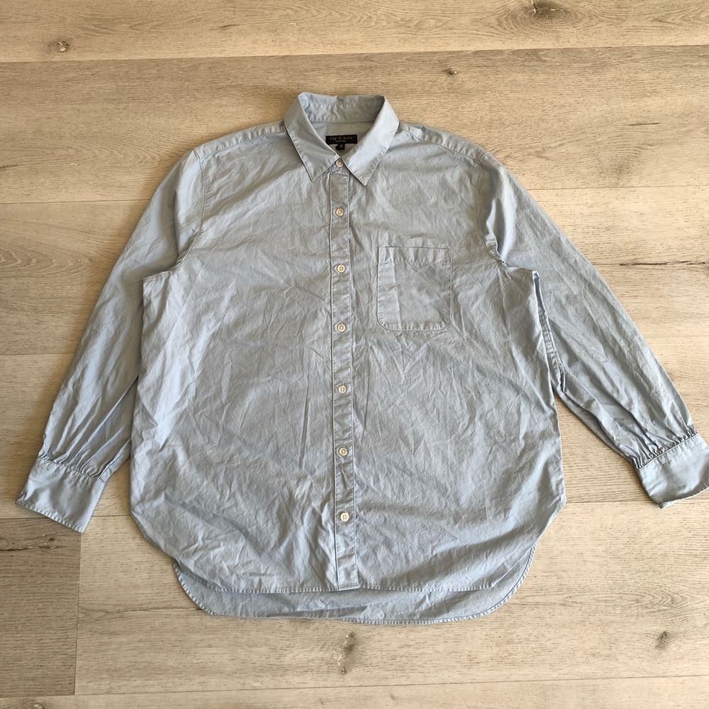 Rag & Bone‎ Womens Light Blue Cotton Button Down Shirt Large Long Sleeve Pocket